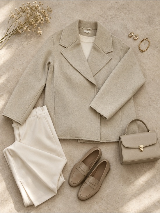COS Jackets & Blazers - Wool-Blend Beige Peacoat Jacket - Women's Coat